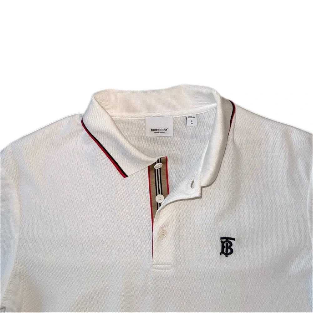 Burberry Men’s White Polo Shirt with Black Logo